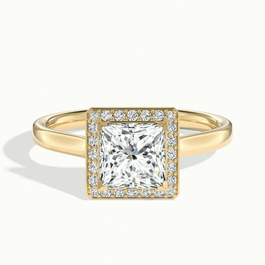 Wren 4.5 Carat Princess Lab Grown Diamond Halo Engagement Ring in 18K Yellow Gold - view 1