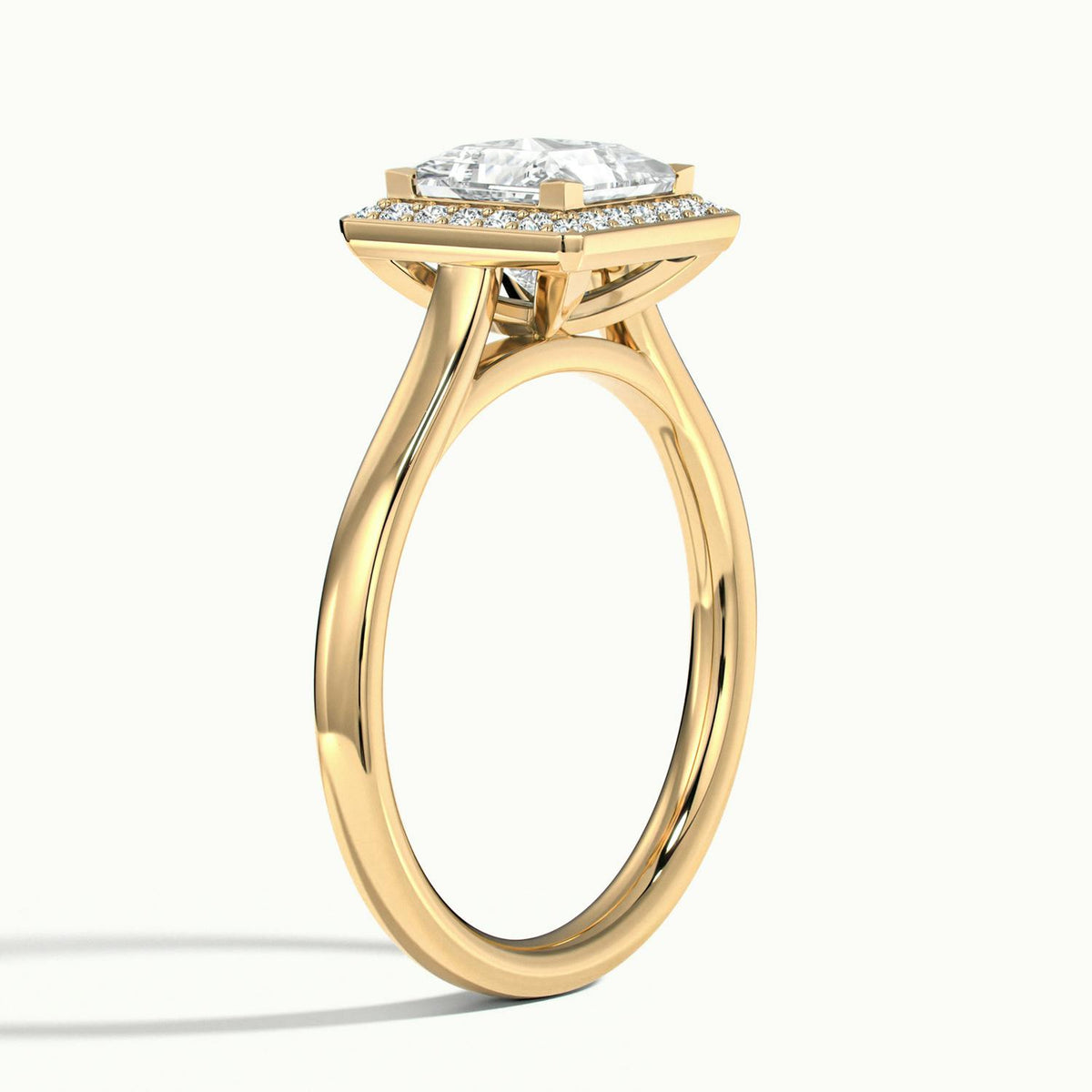 Wren 2 Carat Princess Lab Grown Diamond Halo Engagement Ring in 14K Yellow Gold - view 4