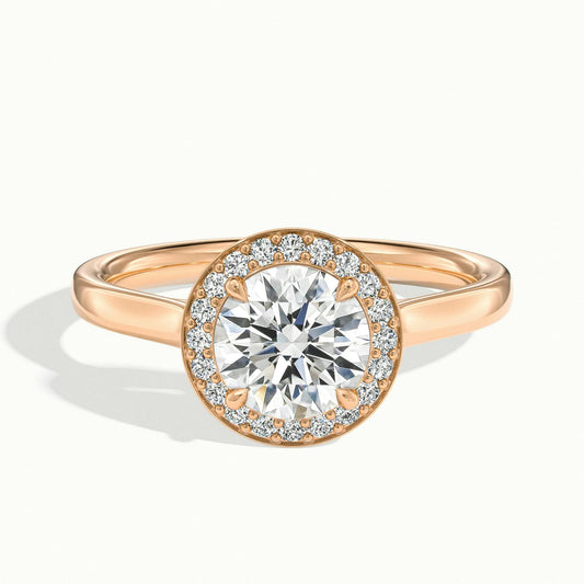 Wren 2.5 Carat Round Lab Grown Diamond Halo Engagement Ring in 18K Rose Gold - view 1