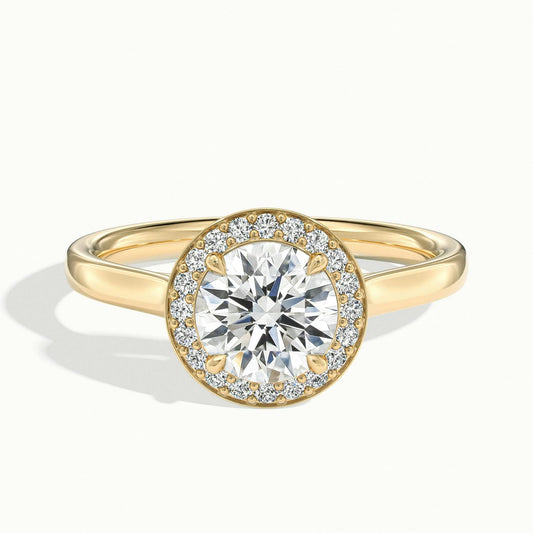 Wren 1 Carat Round Lab Grown Diamond Halo Engagement Ring in 10K Yellow Gold - view 1