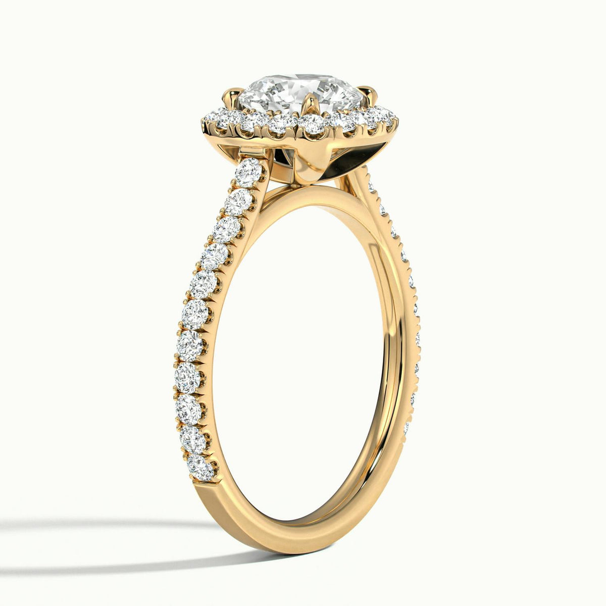 Vera 4.5 Carat Round Lab Grown Diamond Halo Engagement Ring in 14K Yellow Gold - view 4