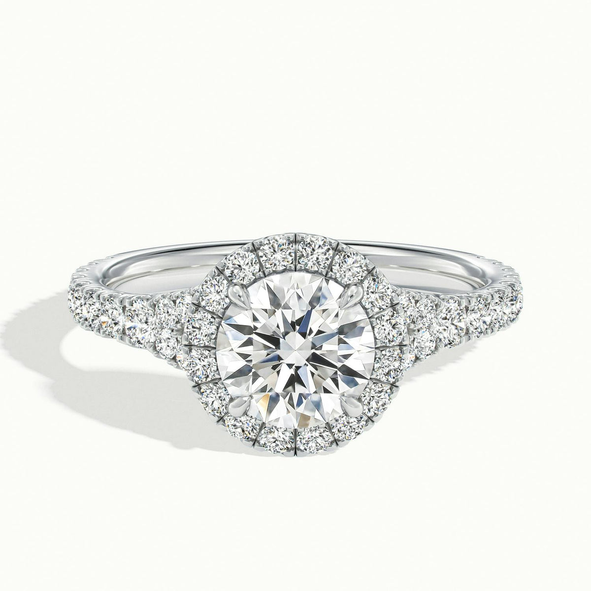Lumi 5 Carat Round Lab Grown Diamond Halo Engagement Ring in Platinum - view 1