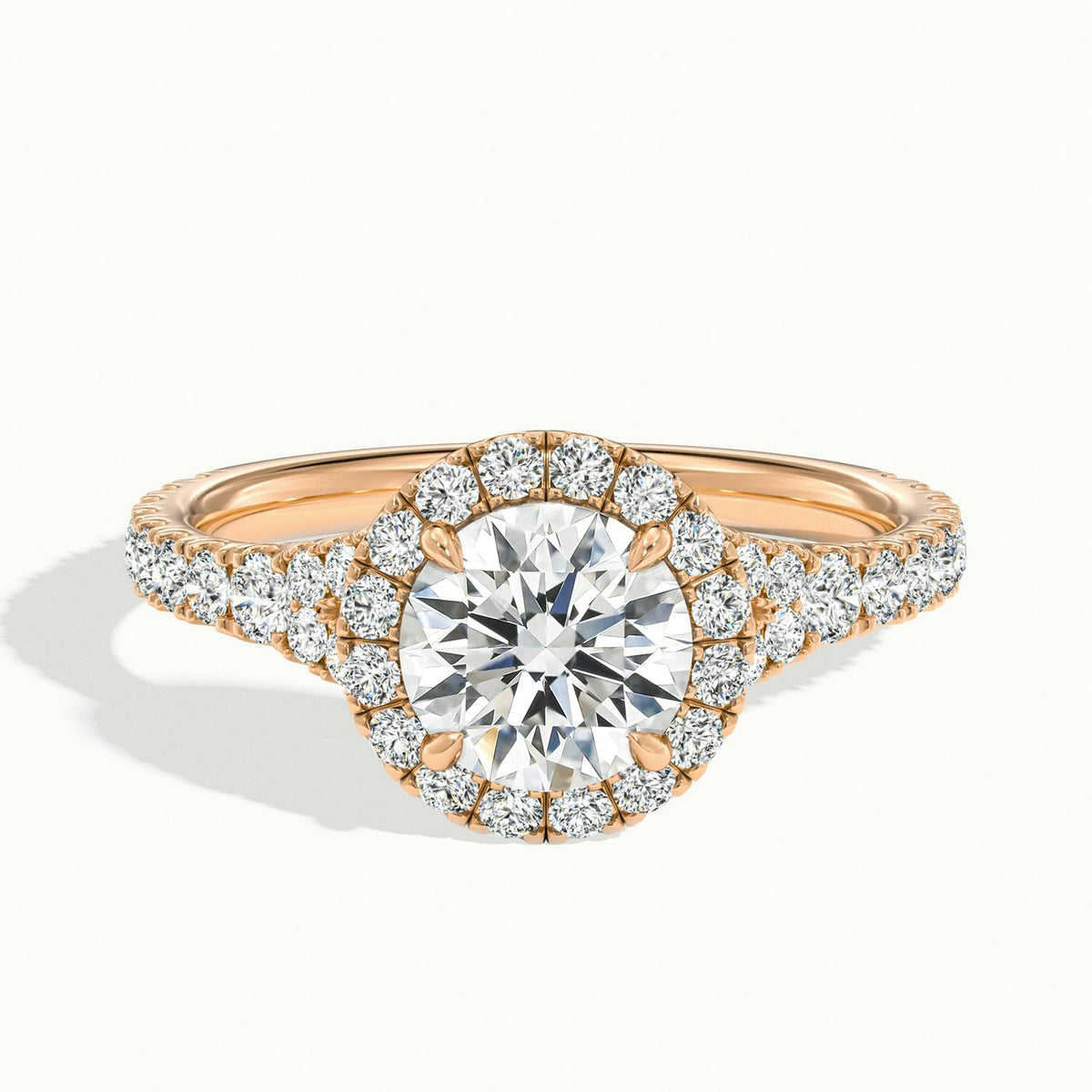 Lumi 4.5 Carat Round Lab Grown Diamond Halo Engagement Ring in 10K Rose Gold - view 1