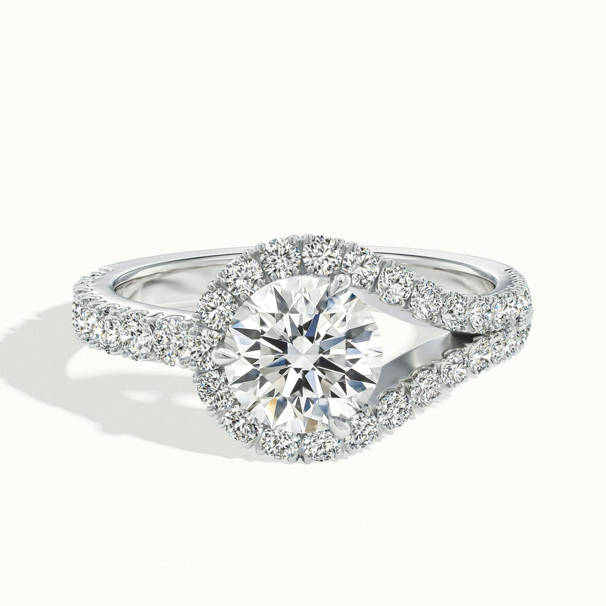 Vesna Scallop 2 Carat Round Lab Grown Diamond Halo Engagement Ring in 14K White Gold - view 1