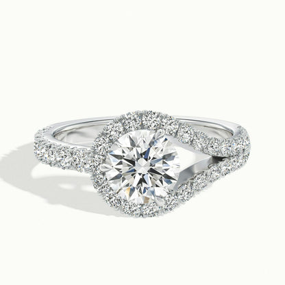 Vesna Scallop 2 Carat Round Lab Grown Diamond Halo Engagement Ring in 14K White Gold - view 1