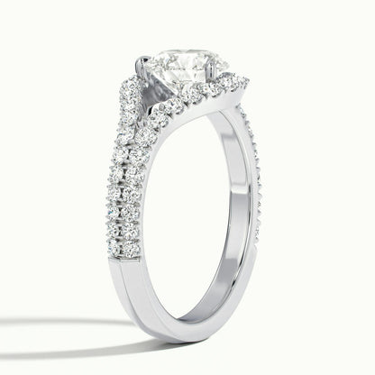 Vesna Scallop 4 Carat Round Lab Grown Diamond Halo Engagement Ring in Platinum - view 4