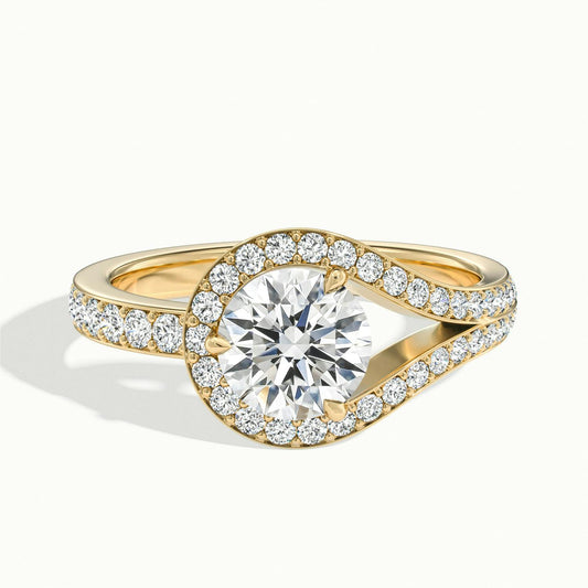 Vesna Pavé 4 Carat Round Lab Grown Diamond Halo Engagement Ring in 18K Yellow Gold - view 1