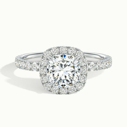 Anouk Scallop 3 Carat Cushion Lab Grown Diamond Halo Engagement Ring in Platinum - view 1