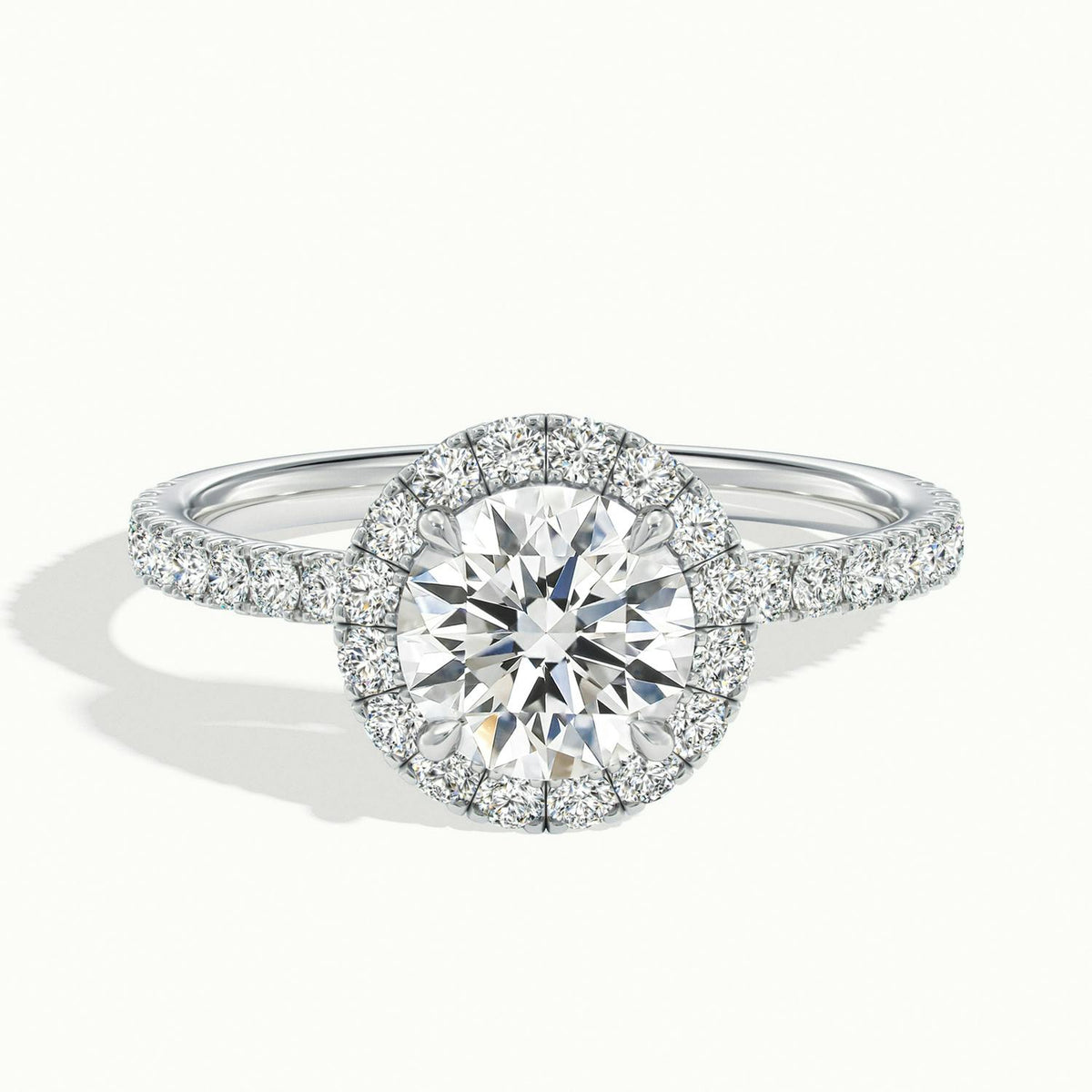 Anouk Scallop 4.5 Carat Round Lab Grown Diamond Halo Engagement Ring in 14K White Gold - view 1