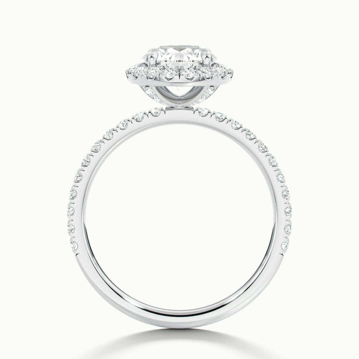 Anouk Scallop 4.5 Carat Round Lab Grown Diamond Halo Engagement Ring in 14K White Gold - view 3