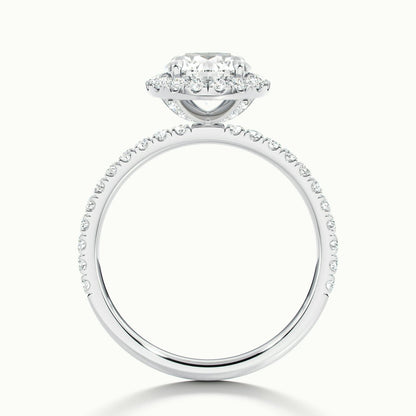 Anouk Scallop 4.5 Carat Round Lab Grown Diamond Halo Engagement Ring in 14K White Gold - view 3