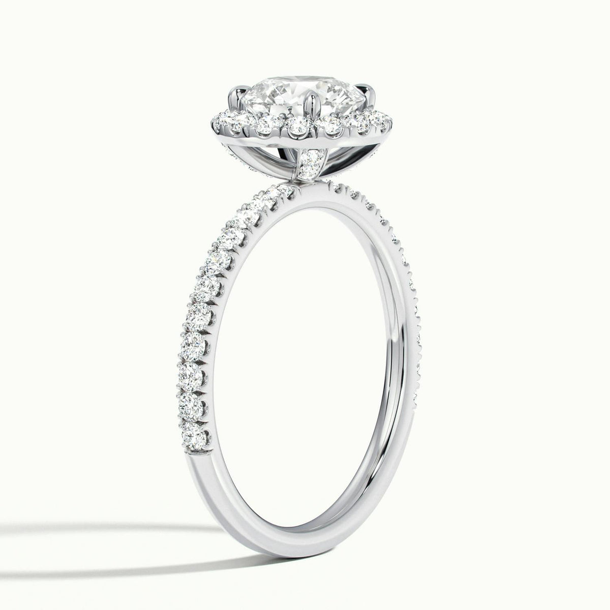 Anouk Scallop 4.5 Carat Round Lab Grown Diamond Halo Engagement Ring in 14K White Gold - view 4