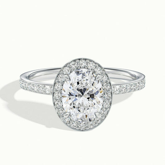 Elin Pavé 1.5 Carat Oval Lab Grown Diamond Halo Engagement Ring in Platinum - view 1