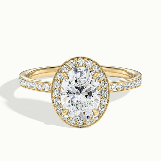 Elin Pavé 2.5 Carat Oval Lab Grown Diamond Halo Engagement Ring in 10K Yellow Gold - view 1