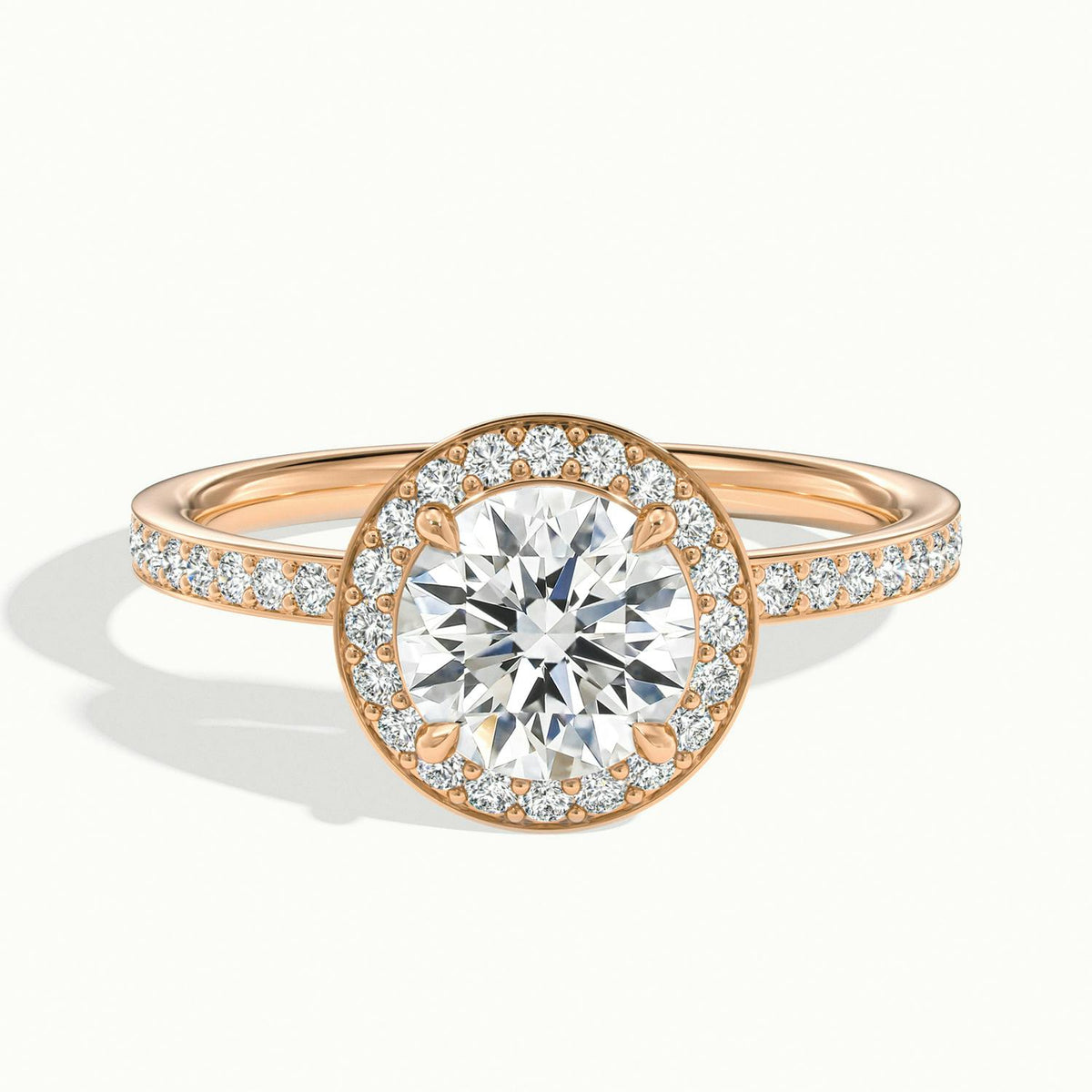 Elin Pavé 3.5 Carat Round Lab Grown Diamond Halo Engagement Ring in 18K Rose Gold - view 1