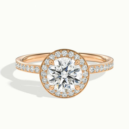 Elin Pavé 3.5 Carat Round Lab Grown Diamond Halo Engagement Ring in 18K Rose Gold - view 1