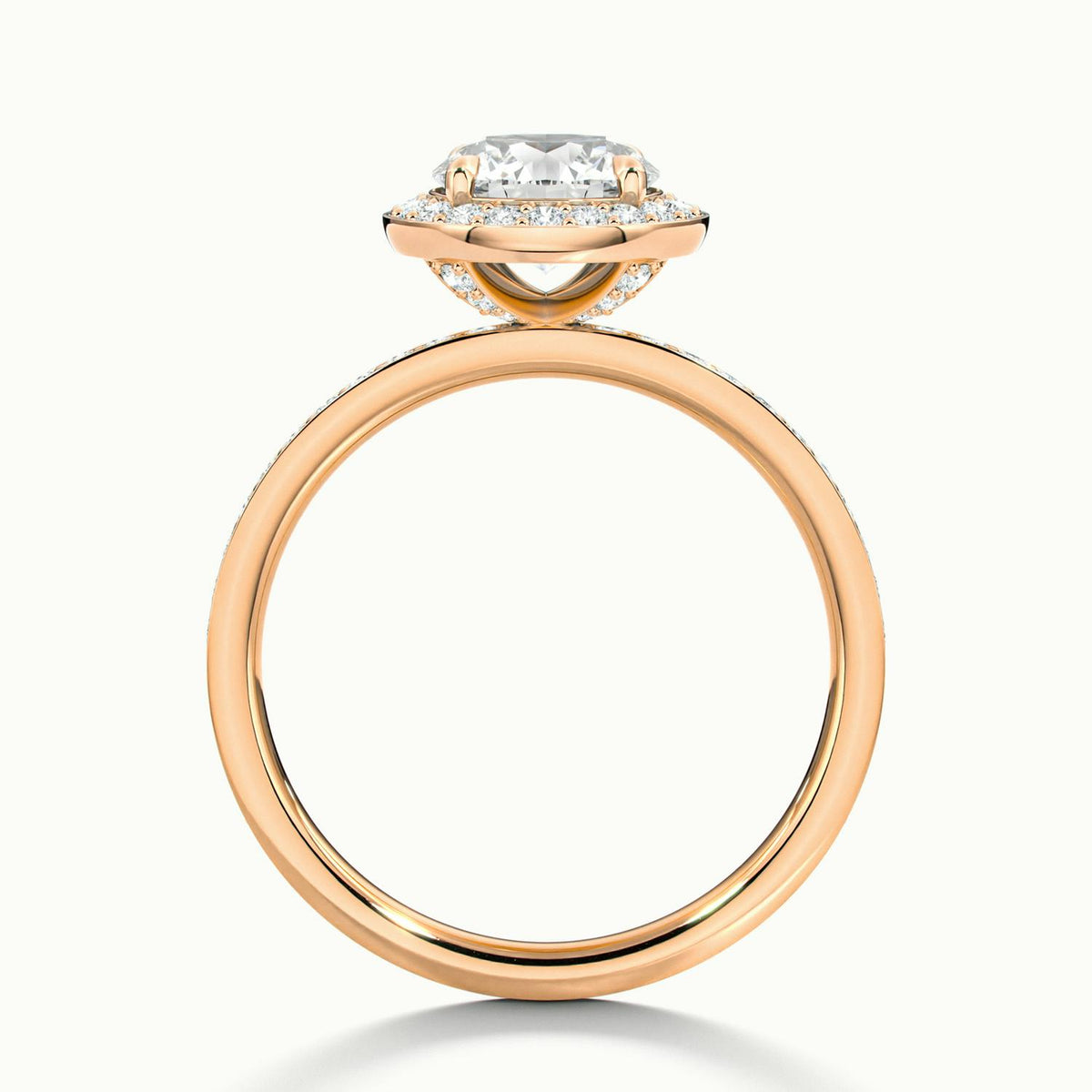 Elin Pavé 3.5 Carat Round Lab Grown Diamond Halo Engagement Ring in 18K Rose Gold - view 3