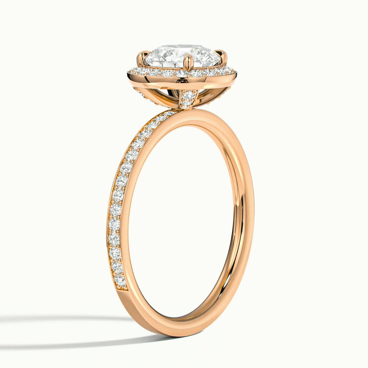 Elin Pavé 3.5 Carat Round Lab Grown Diamond Halo Engagement Ring in 18K Rose Gold - view 4
