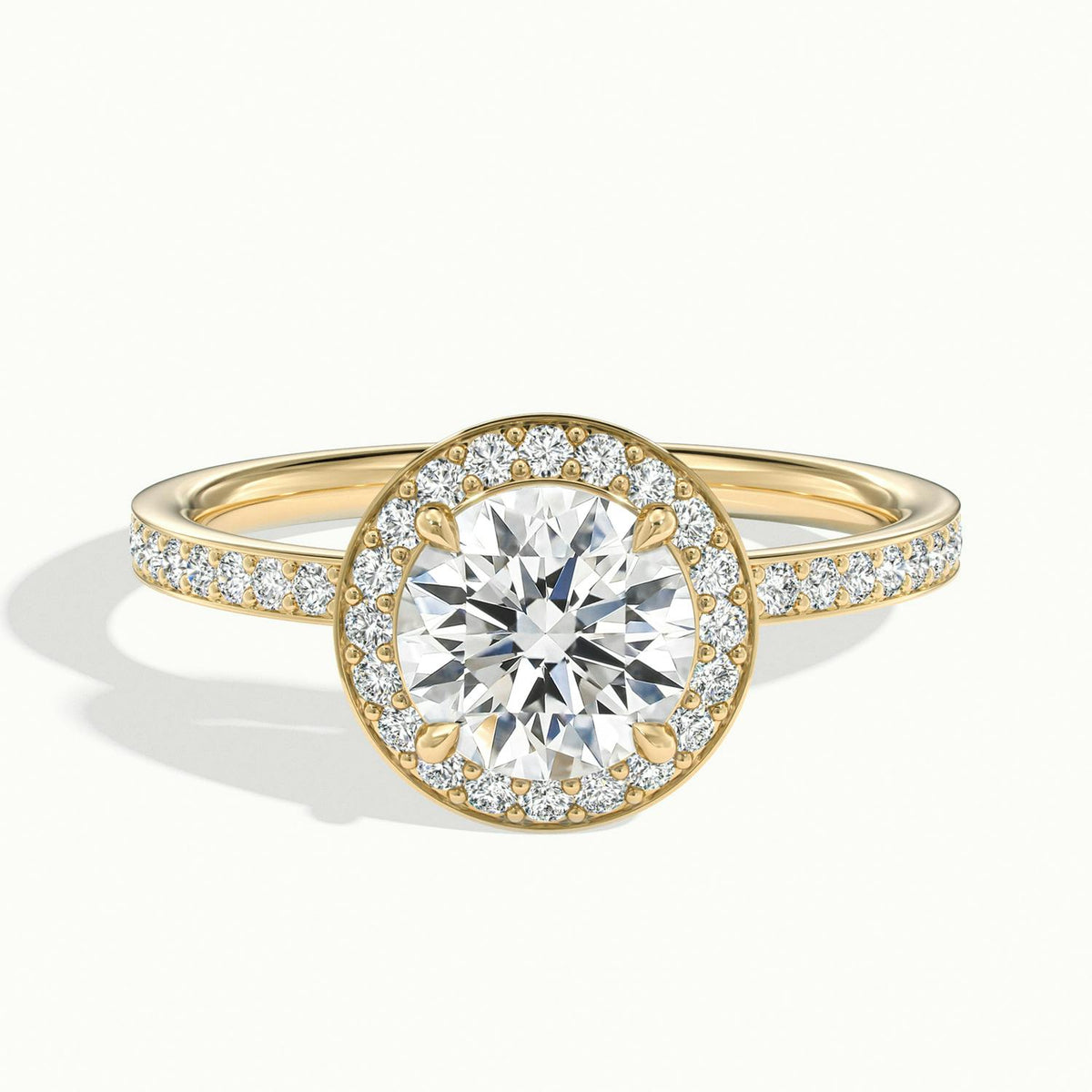 Elin Pavé 5 Carat Round Lab Grown Diamond Halo Engagement Ring in 18K Yellow Gold - view 1