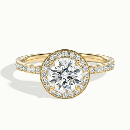 Elin Pavé 5 Carat Round Lab Grown Diamond Halo Engagement Ring in 18K Yellow Gold - view 1