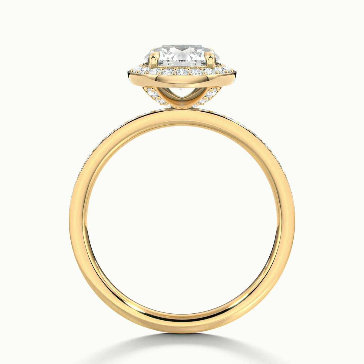 Elin Pavé 5 Carat Round Lab Grown Diamond Halo Engagement Ring in 18K Yellow Gold - view 3