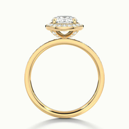 Elin Pavé 5 Carat Round Lab Grown Diamond Halo Engagement Ring in 18K Yellow Gold - view 3