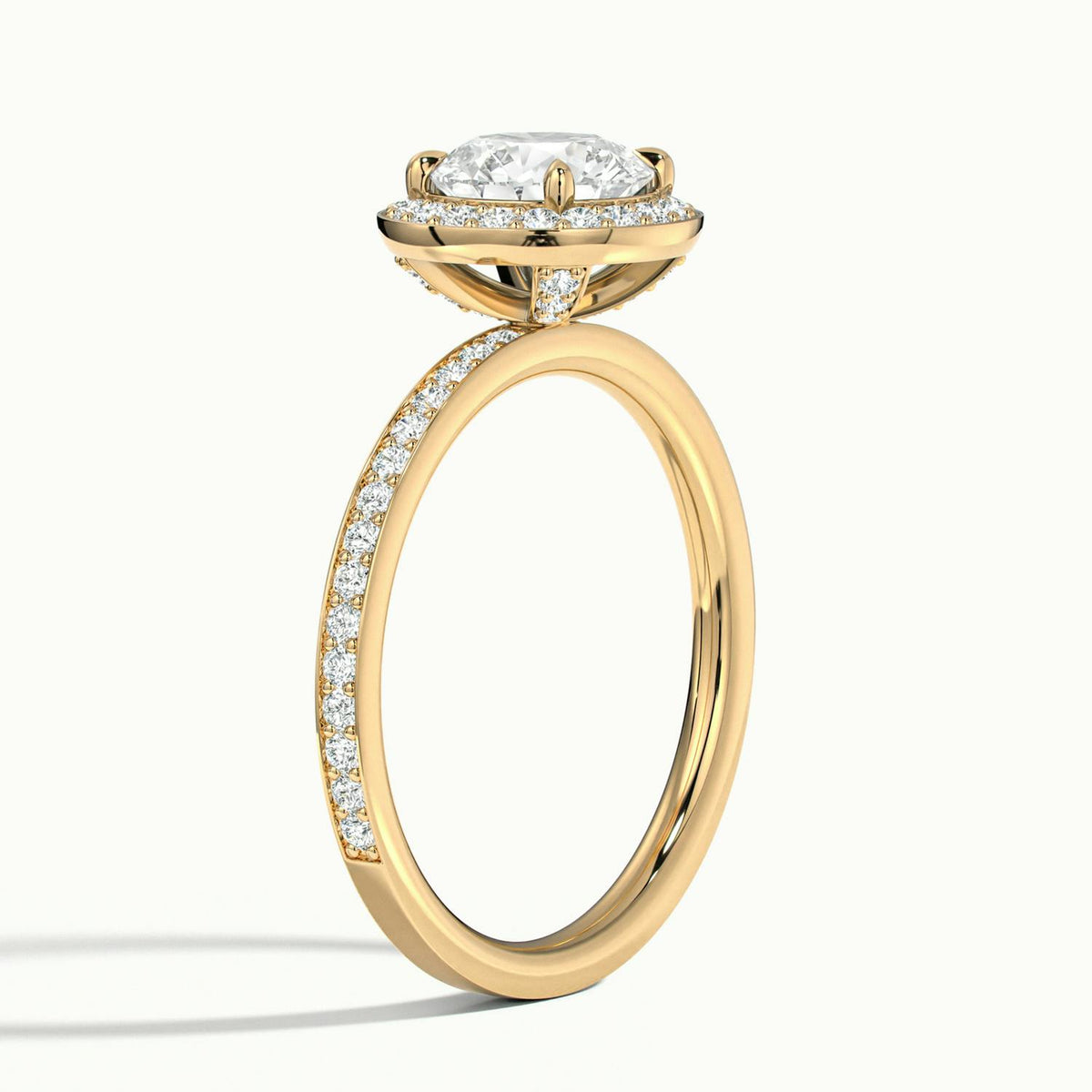 Elin Pavé 5 Carat Round Lab Grown Diamond Halo Engagement Ring in 18K Yellow Gold - view 4