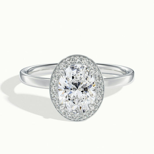 Elin 2 Carat Oval Lab Grown Diamond Halo Engagement Ring in 14K White Gold - view 1