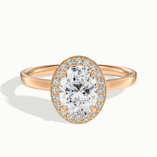 Elin 2.5 Carat Oval Lab Grown Diamond Halo Engagement Ring in 10K Rose Gold - view 1