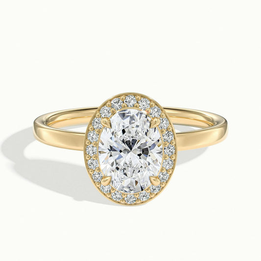 Elin 2.5 Carat Oval Lab Grown Diamond Halo Engagement Ring in 14K Yellow Gold - view 1
