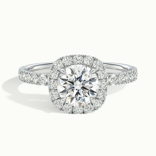 Kira Scallop 2 Carat Round Lab Grown Diamond Halo Engagement Ring in 14K White Gold - view 1