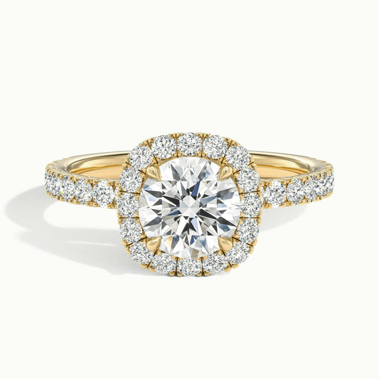 Kira Scallop 2.5 Carat Round Lab Grown Diamond Halo Engagement Ring in 18K Yellow Gold - view 1