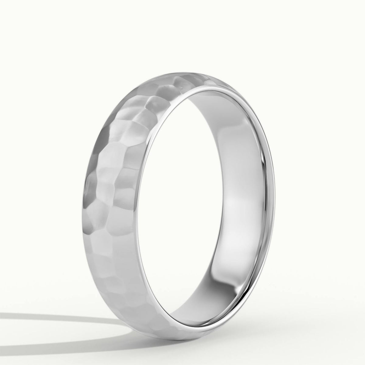 5.5mm Hammered Wedding Band in 18K White Gold