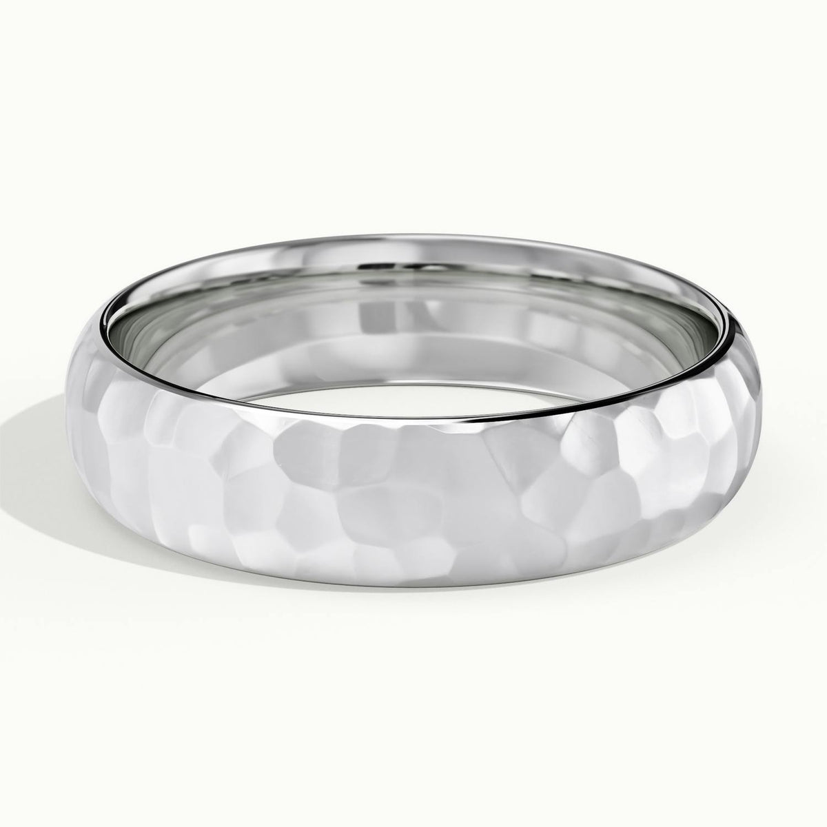 5.5mm Hammered Wedding Band in 18K White Gold