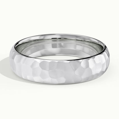 5.5mm Hammered Wedding Band in 18K White Gold