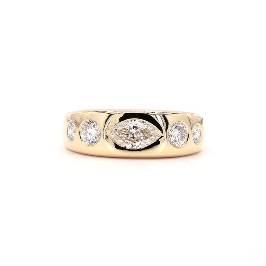 5 Stone Bezel Lab Grown Diamond Anniversary Band In 14K Yellow Gold