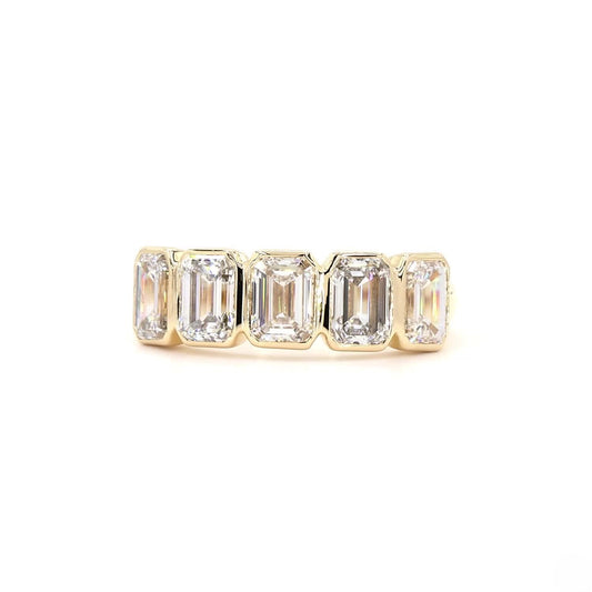 5 Stone Emerald Bezel Half Eternity Band In 14k Yellow Gold