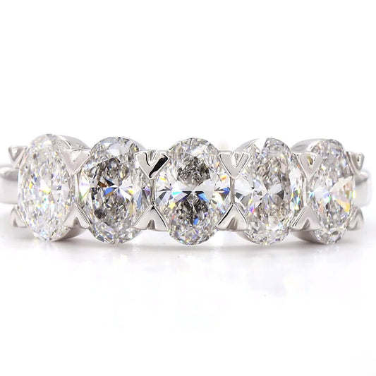 5 Stone Oval Half Eternity Band In 14K White Gold