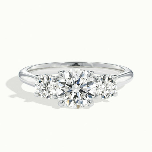 Noor 3 Carat Round Lab Grown Diamond Three Stone Engagement Ring in Platinum - view 1
