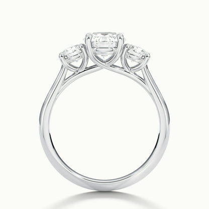 Noor 2 Carat Round Lab Grown Diamond Three Stone Engagement Ring in Platinum - view 3