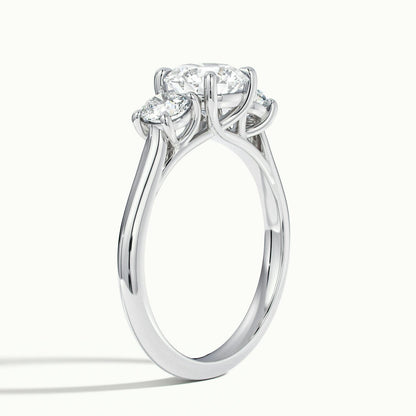 Noor 2 Carat Round Lab Grown Diamond Three Stone Engagement Ring in 18K White Gold - view 4