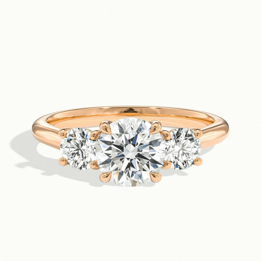 Noor 2.5 Carat Round Lab Grown Diamond Three Stone Engagement Ring in 14K Rose Gold - view 1