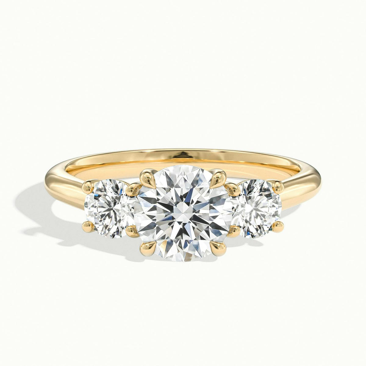 Noor 2 Carat Round Lab Grown Diamond Three Stone Engagement Ring in 18K Yellow Gold - view 1