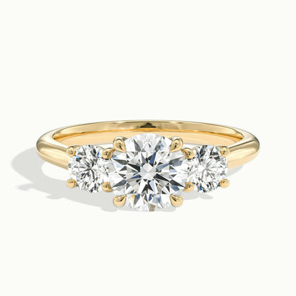 Noor 2 Carat Round Lab Grown Diamond Three Stone Engagement Ring in 18K Yellow Gold - view 1