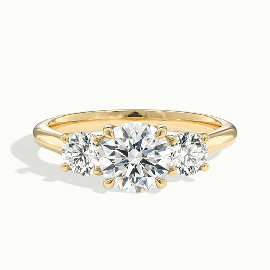 Noor 2.5 Carat Round Lab Grown Diamond Three Stone Engagement Ring in 10K Yellow Gold - view 1