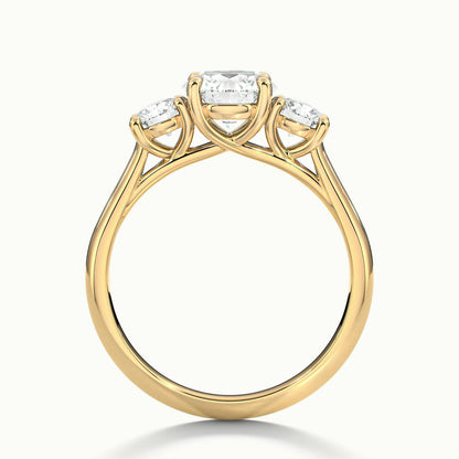 Noor 3 Carat Round Lab Grown Diamond Three Stone Engagement Ring in 18K Yellow Gold - view 3