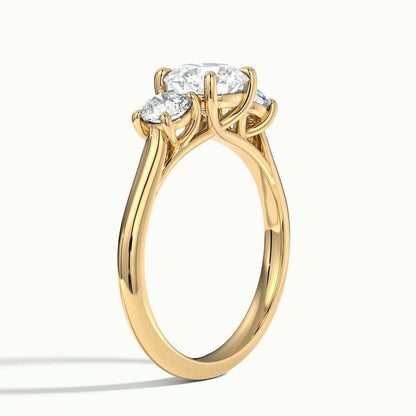 Noor 1.5 Carat Round Lab Grown Diamond Three Stone Engagement Ring in 18K Yellow Gold - view 4