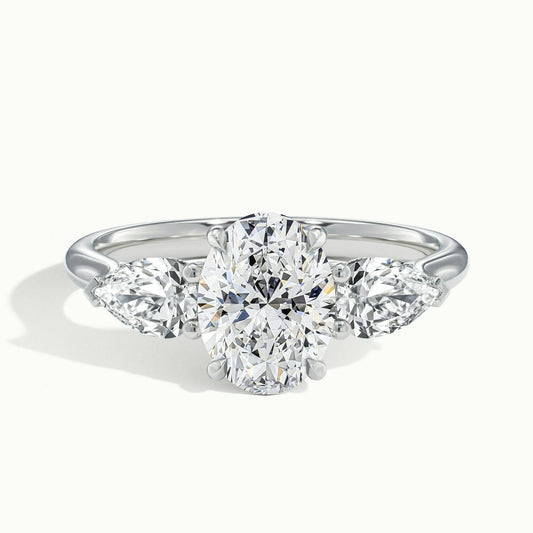 Remy 4.5 Carat Oval Lab Grown Diamond Three Stone Engagement Ring in Platinum - view 1