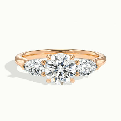 Remy 4.5 Carat Round Lab Grown Diamond Three Stone Engagement Ring in 14K Rose Gold - view 1