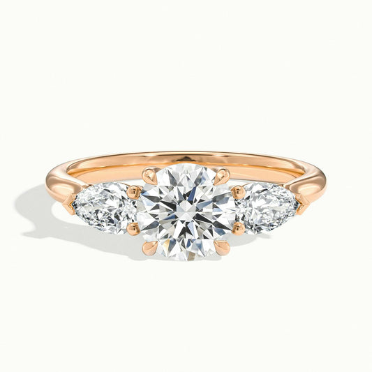 Remy 2.5 Carat Round Lab Grown Diamond Three Stone Engagement Ring in 10K Rose Gold - view 1